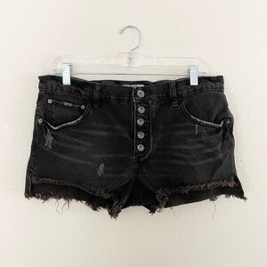 Free people button fly mid rise denim shorts black wash 29 cut offs distressed